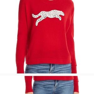 ISO Aqua Cashmere sweater w Snow Leopard appliqué